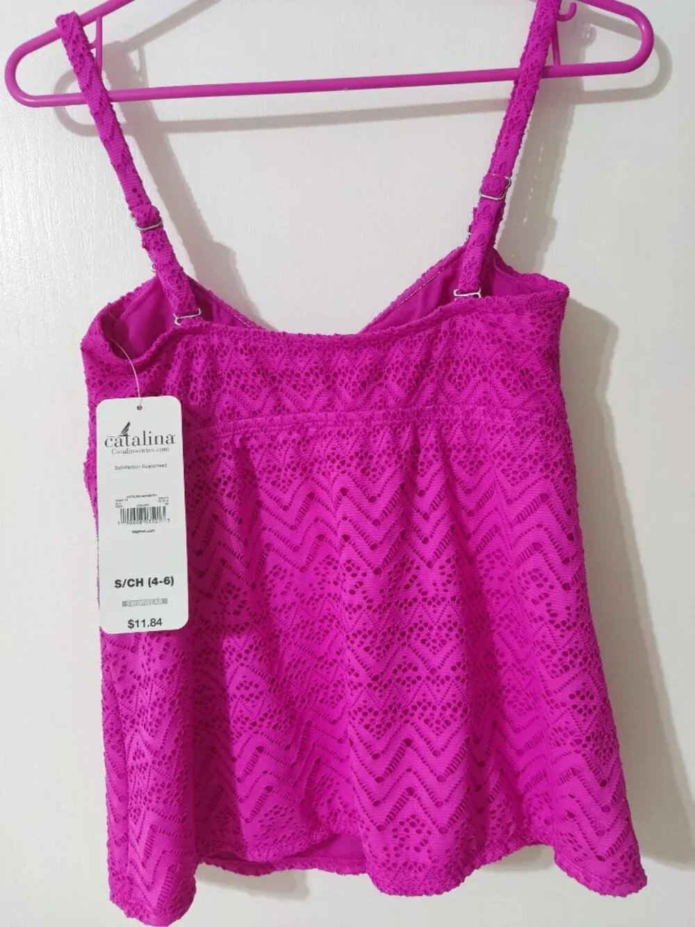 NWT Catalina Separates Fuchsia Crochet Lace Tankini Swim Top S 4-6 Padded